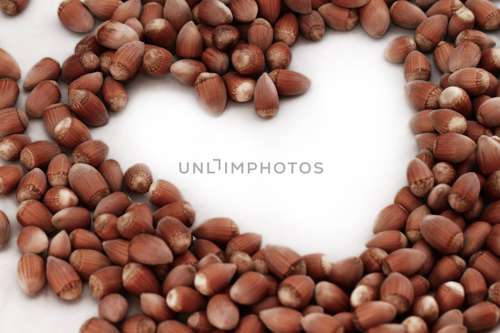 Hazelnut close up isolated (heart background)