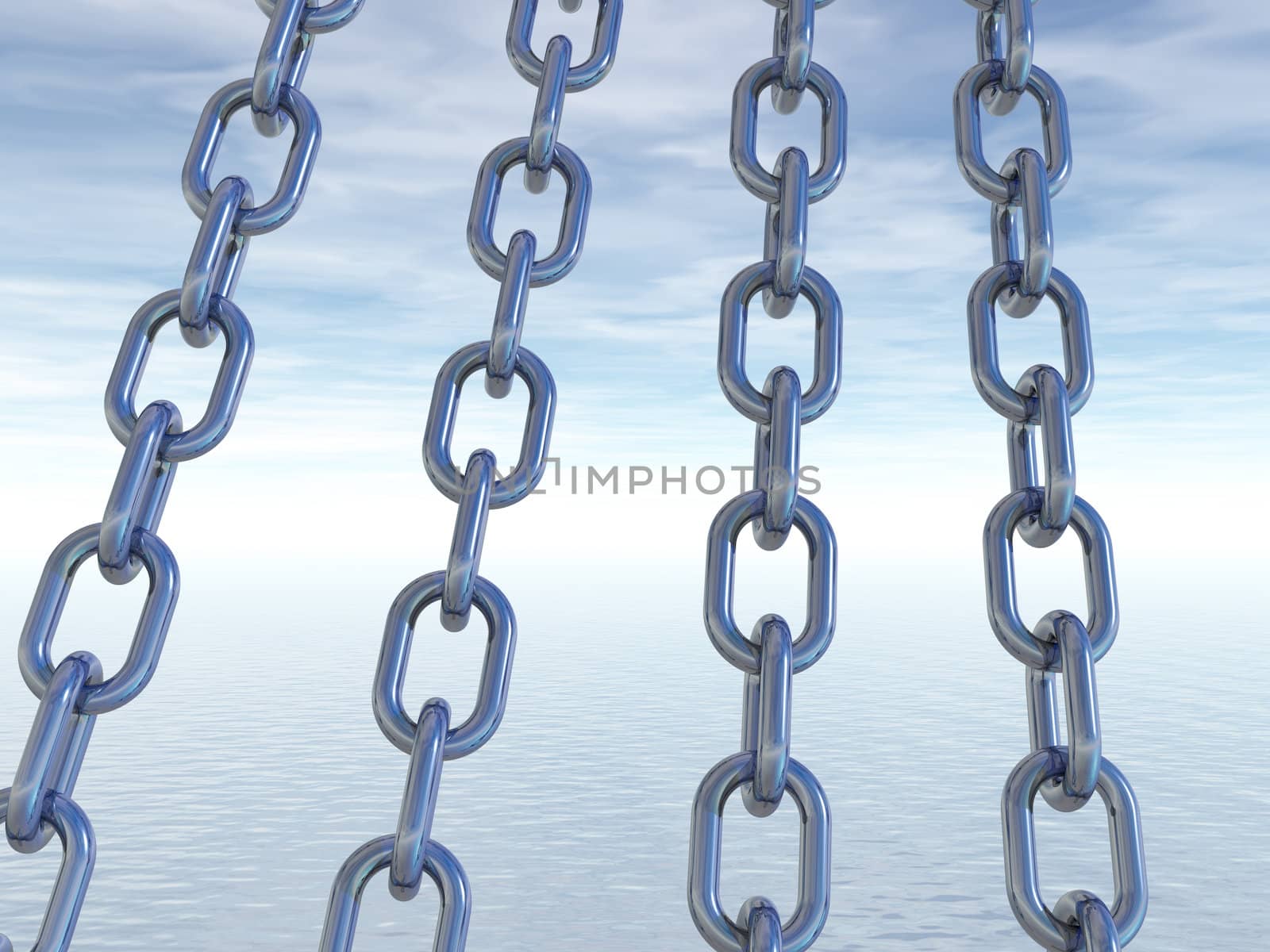 metal chains in front of cloudy sky - 3d illustration