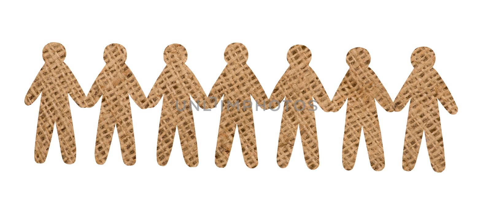 team of burlap people on white background