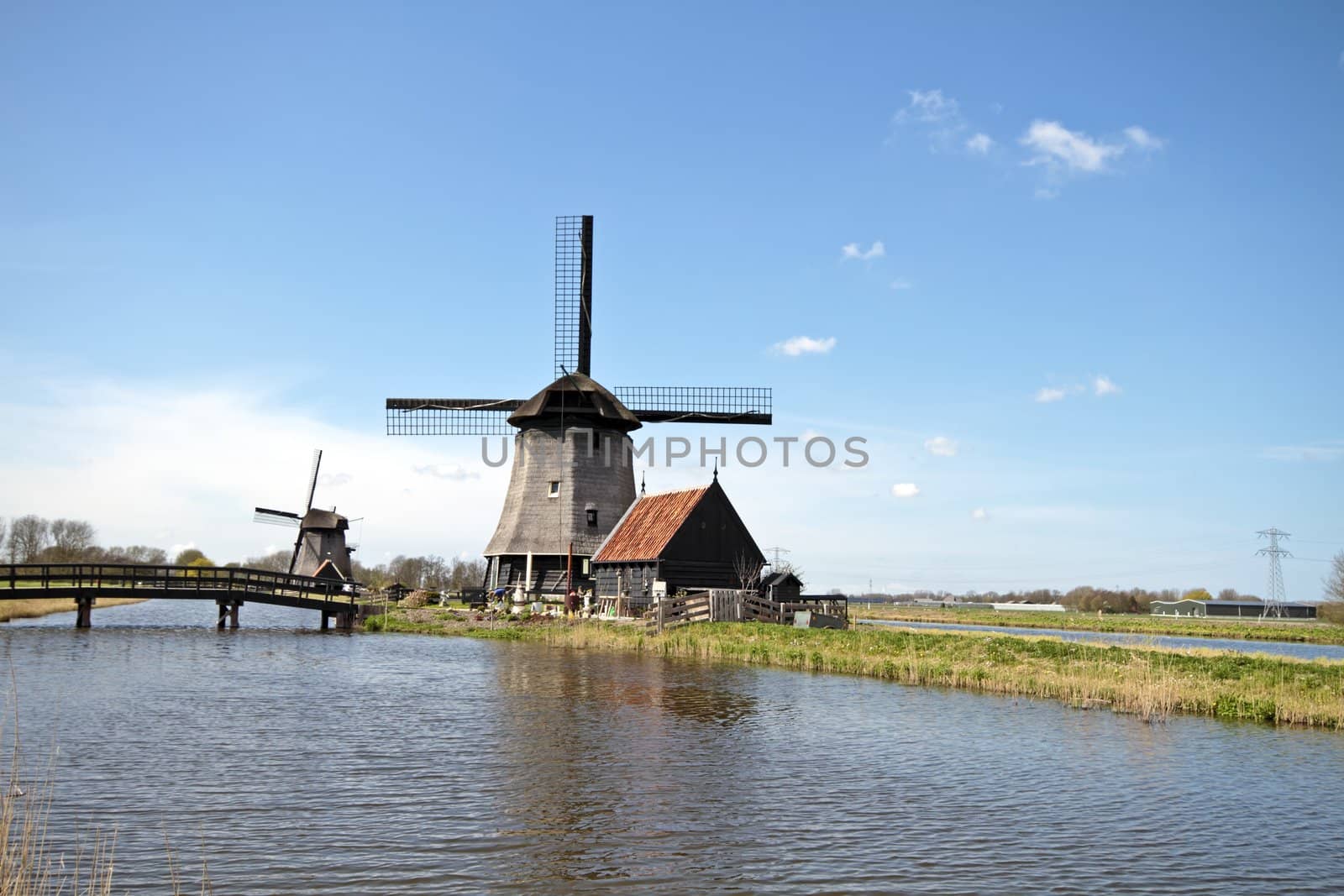 Traditional windmills in the countryside from the Netherlands