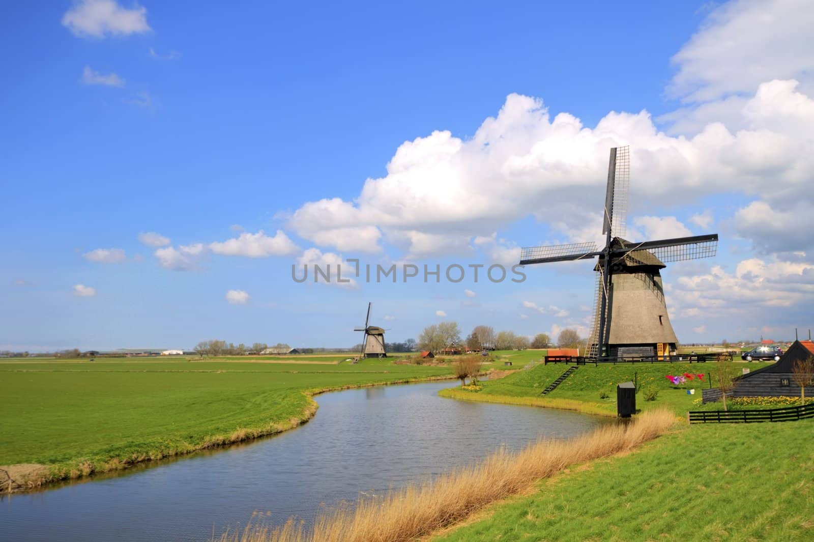 traditional windmills in dutch landscape by devy