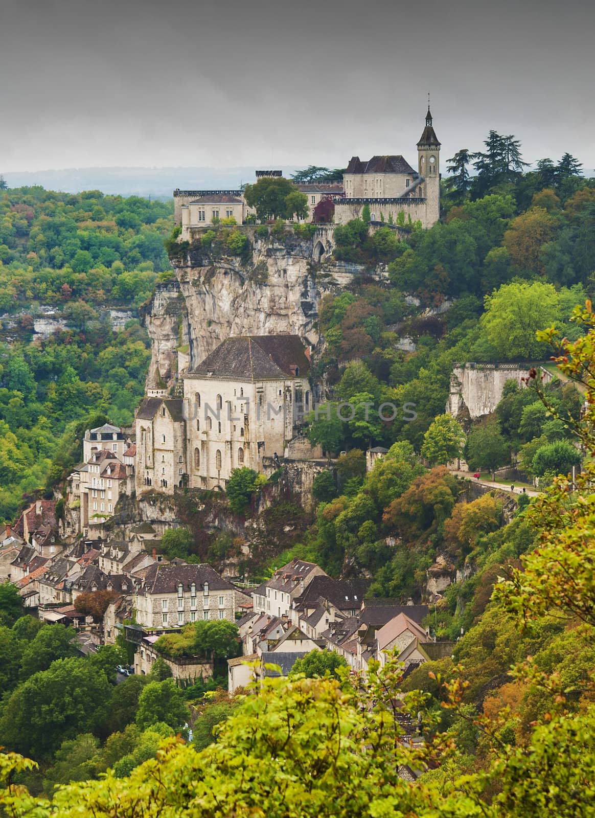 Medieval town of Rocamadour, France shot from above