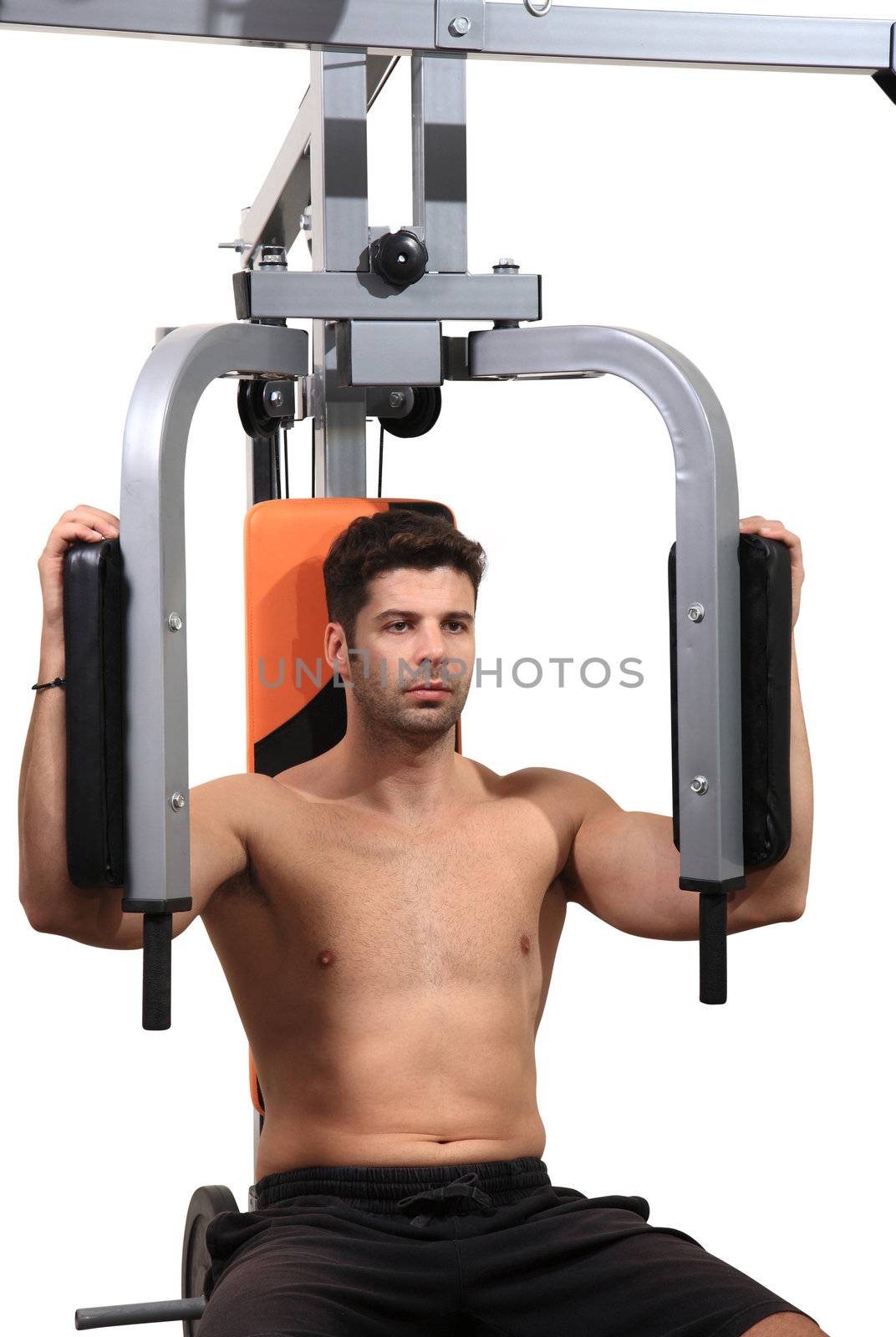 body building instructor workout isolated on a white background