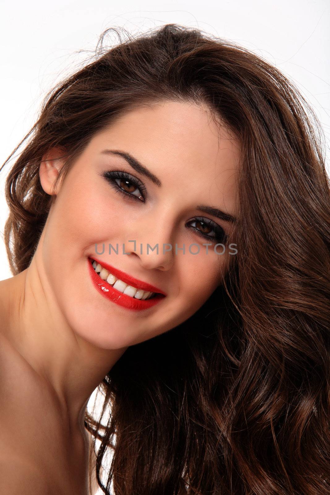 beautiful young girl on a black dress isolated on a white background