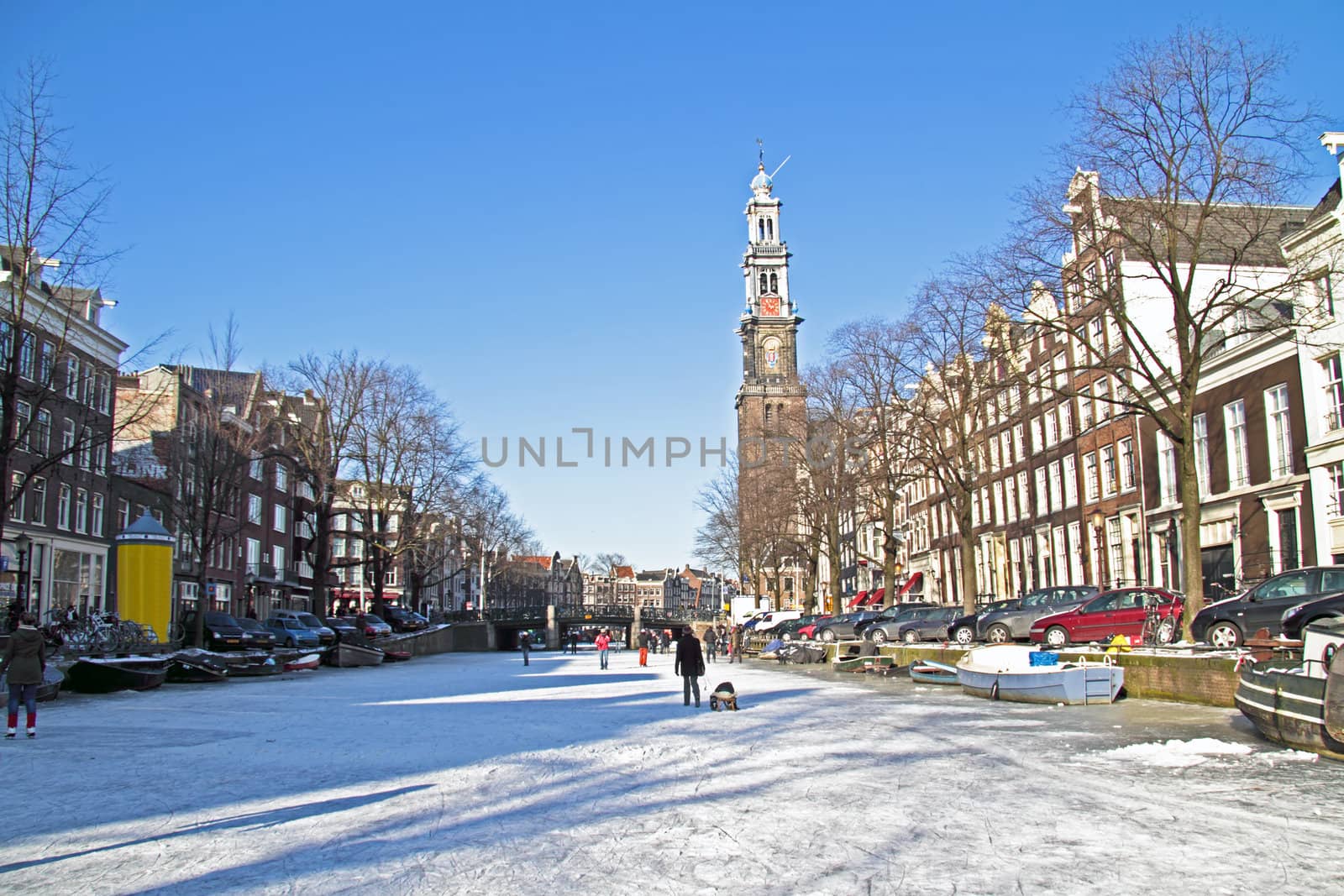 Winter in Amsterdam the Netherlands with the Westerkerk