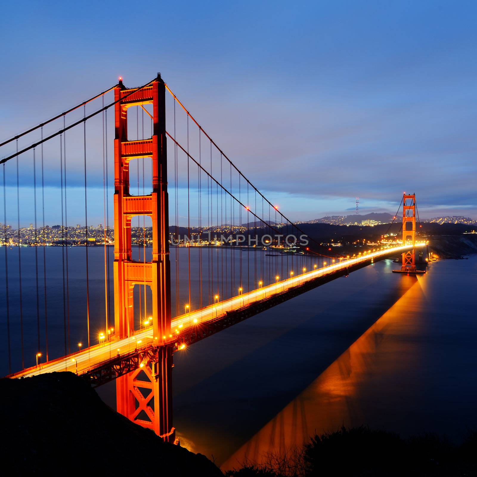 famous Golden Gate Bridge, San Francisco at night, USA