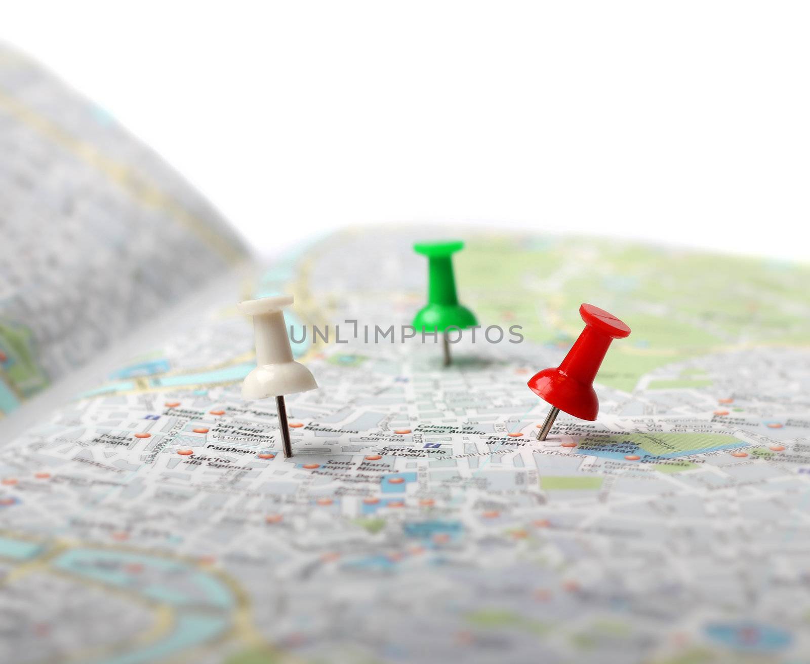 Travel destination map push pins by anterovium