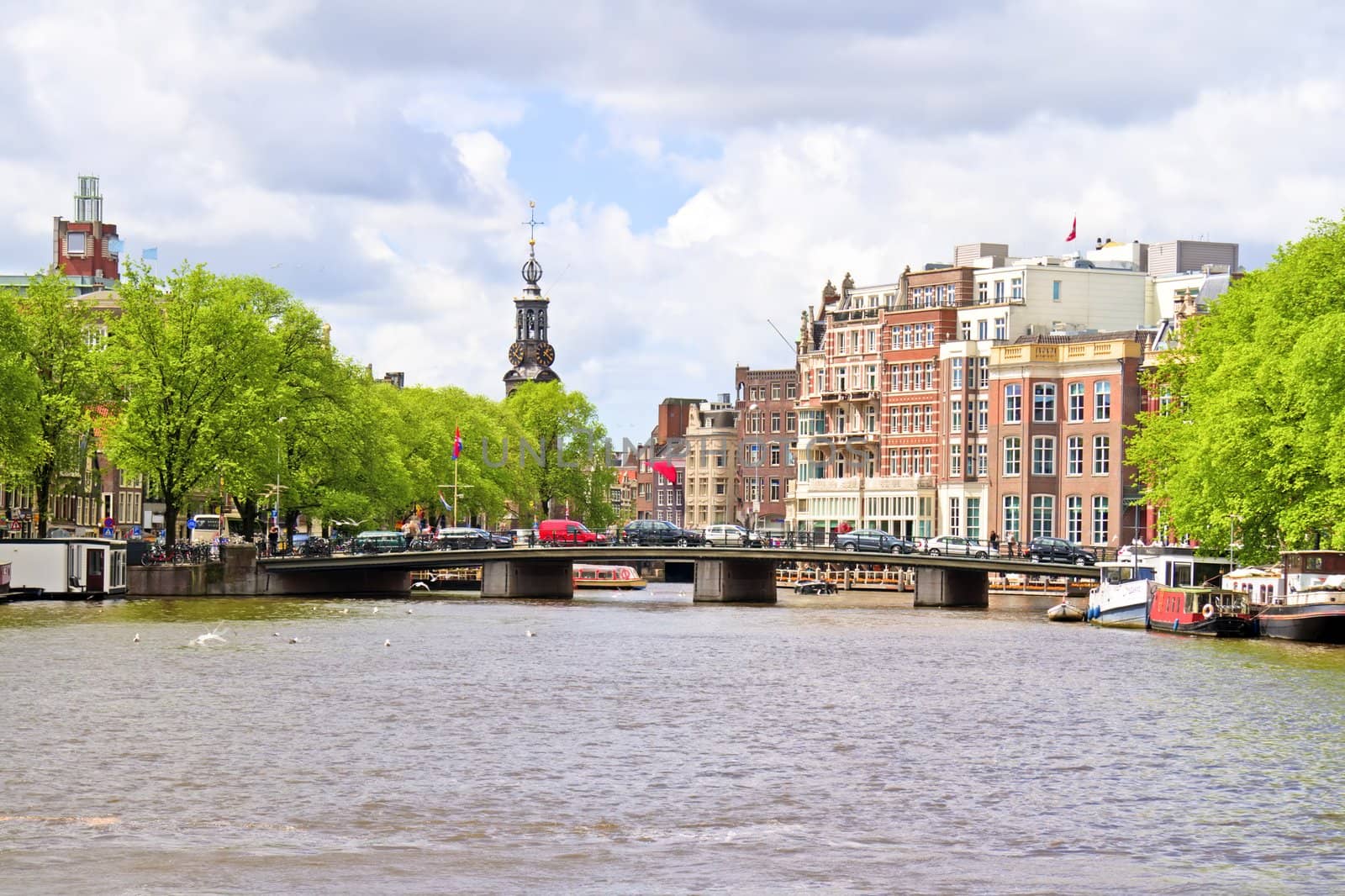 City scenic from Amsterdam with the Munt tower in the Netherland by devy
