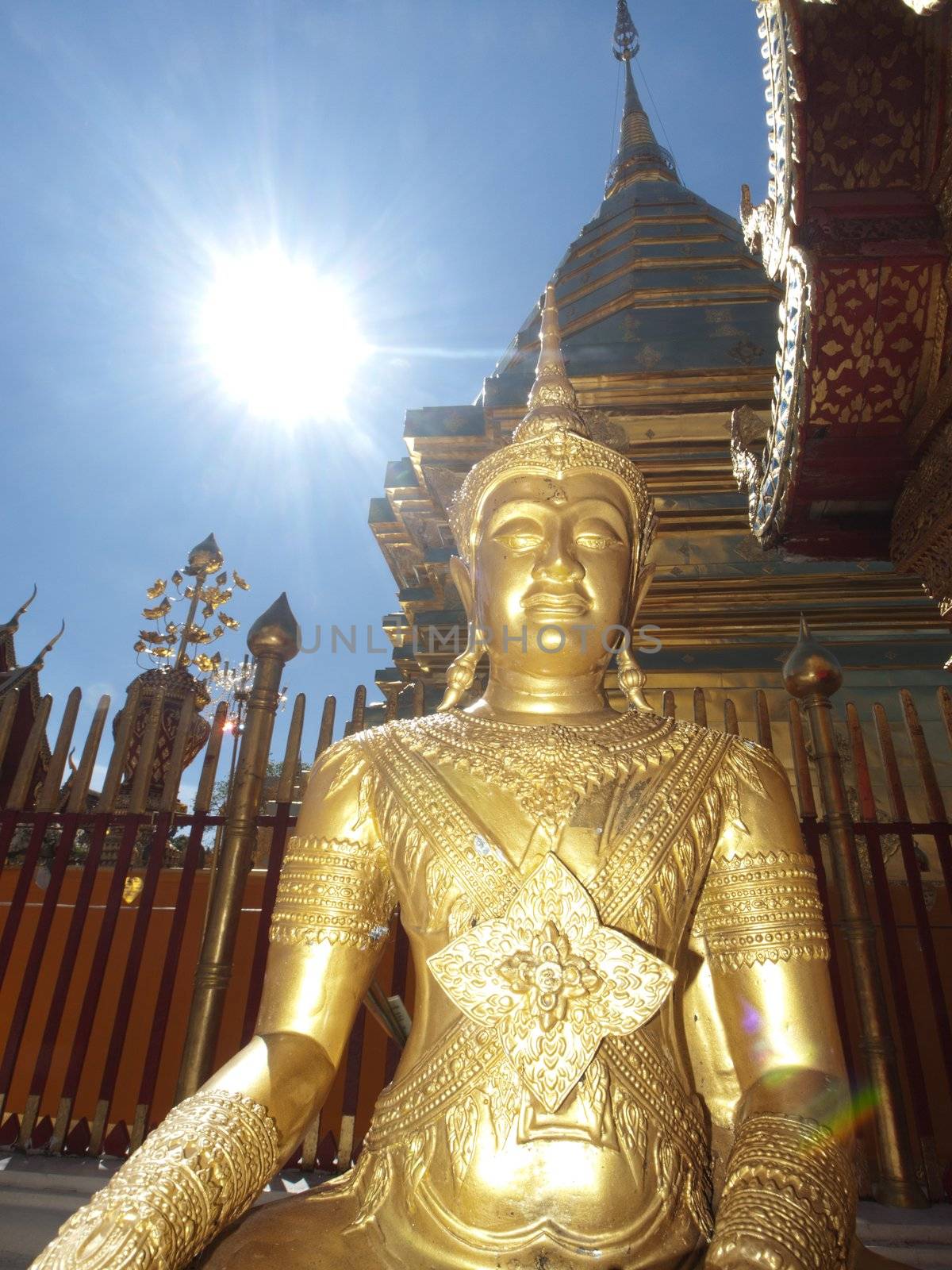 Golden Buddha in Doi Suthep temple in Chiang Mai Thailand