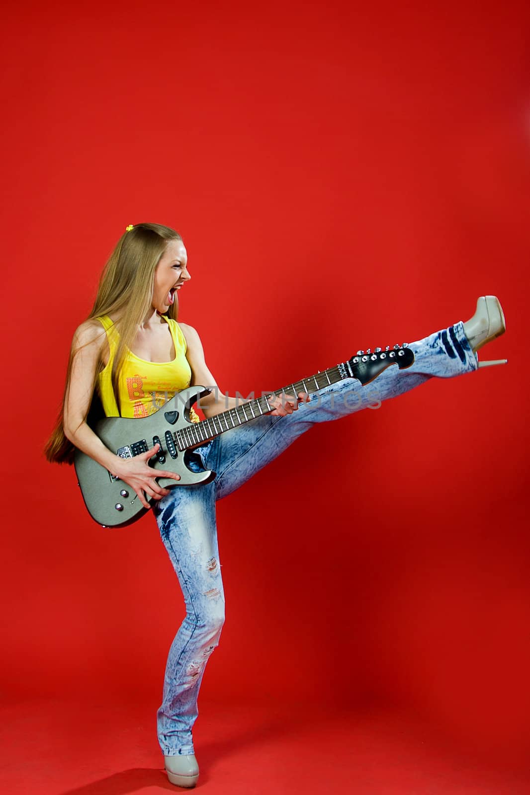 beautiful girl with a guitar screaming by Alexbeast