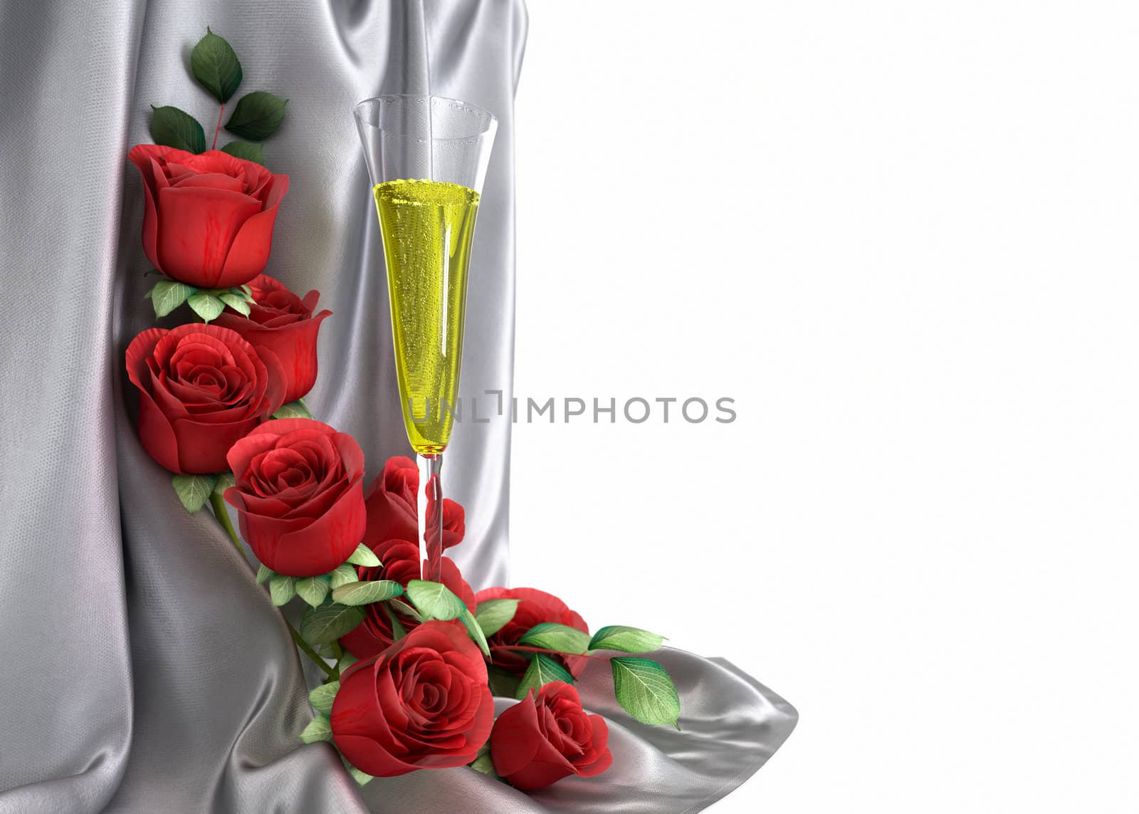 isolate holiday background with roses, glass and fabric