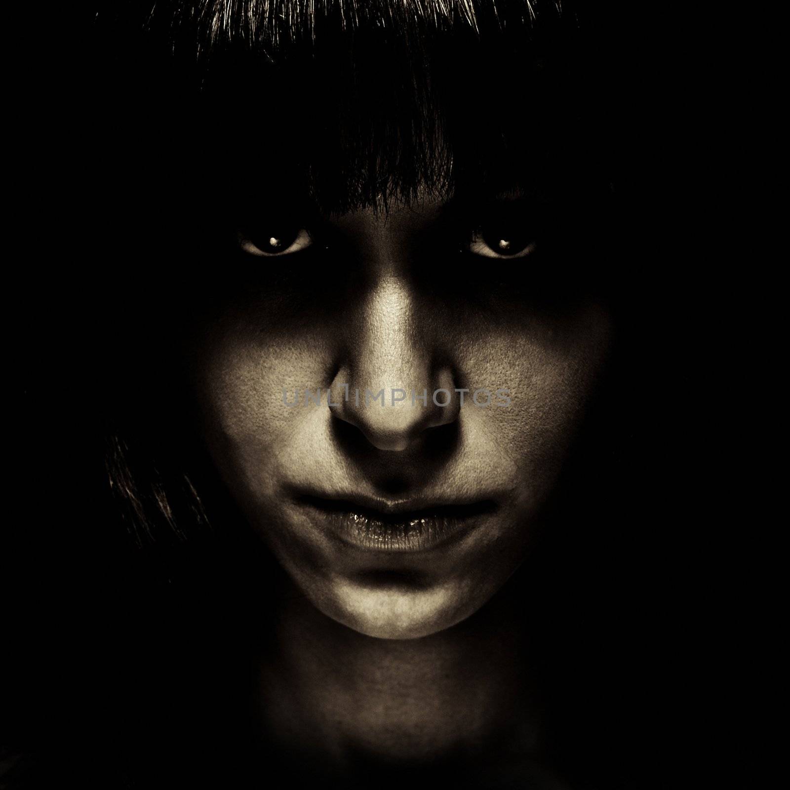 emotion expression dark girl face by fotoduki