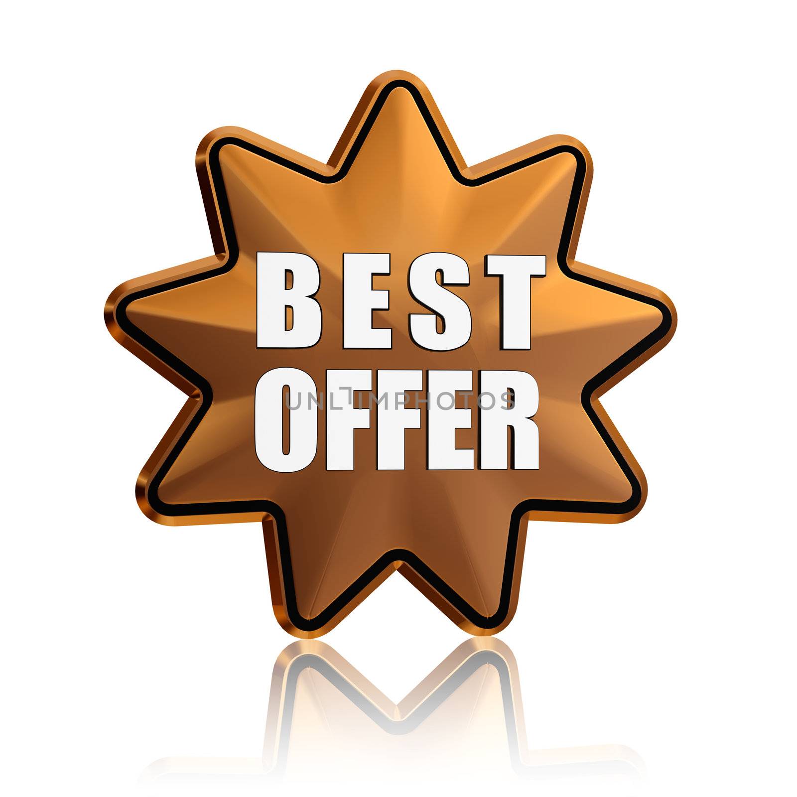 best offer - 3d golden star banner with white text like button, business concept