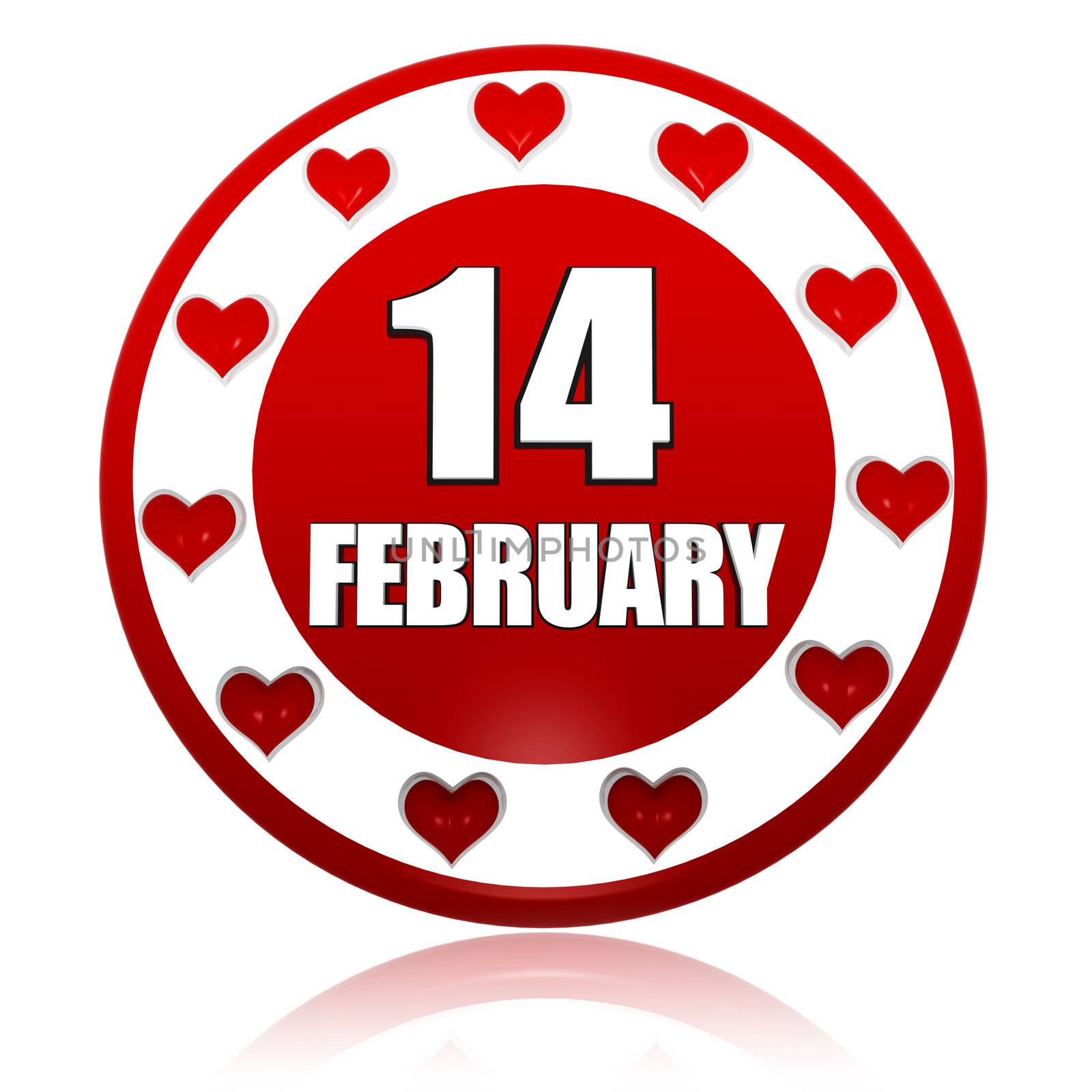 February 14 red circle banner with hearts symbols by marinini