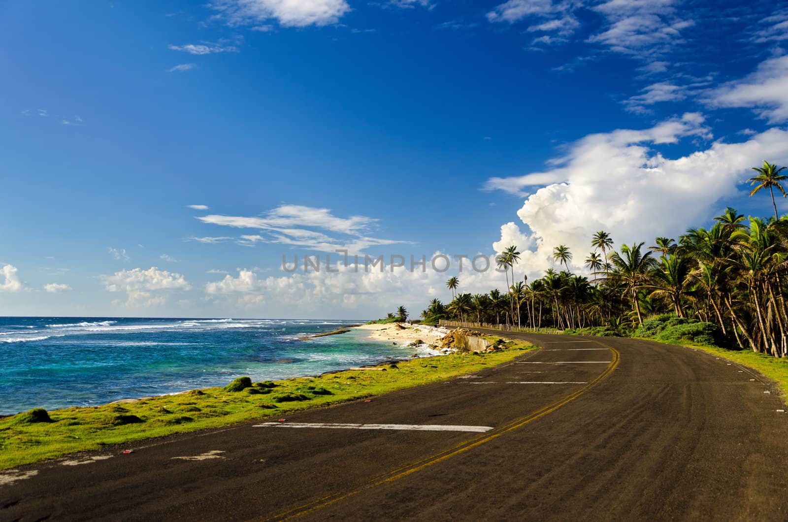 Road on Caribbean coast in San Andres, Colombia
