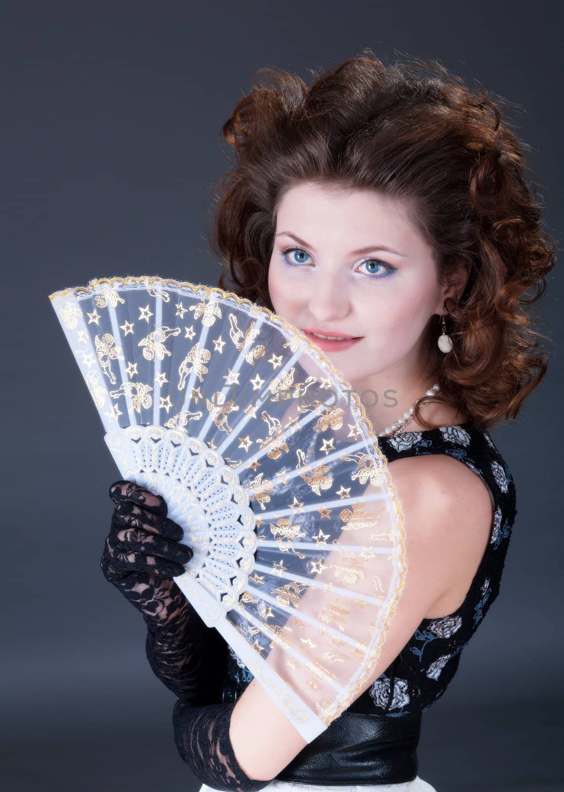 .sexy brunette girl with fan by Fanfo