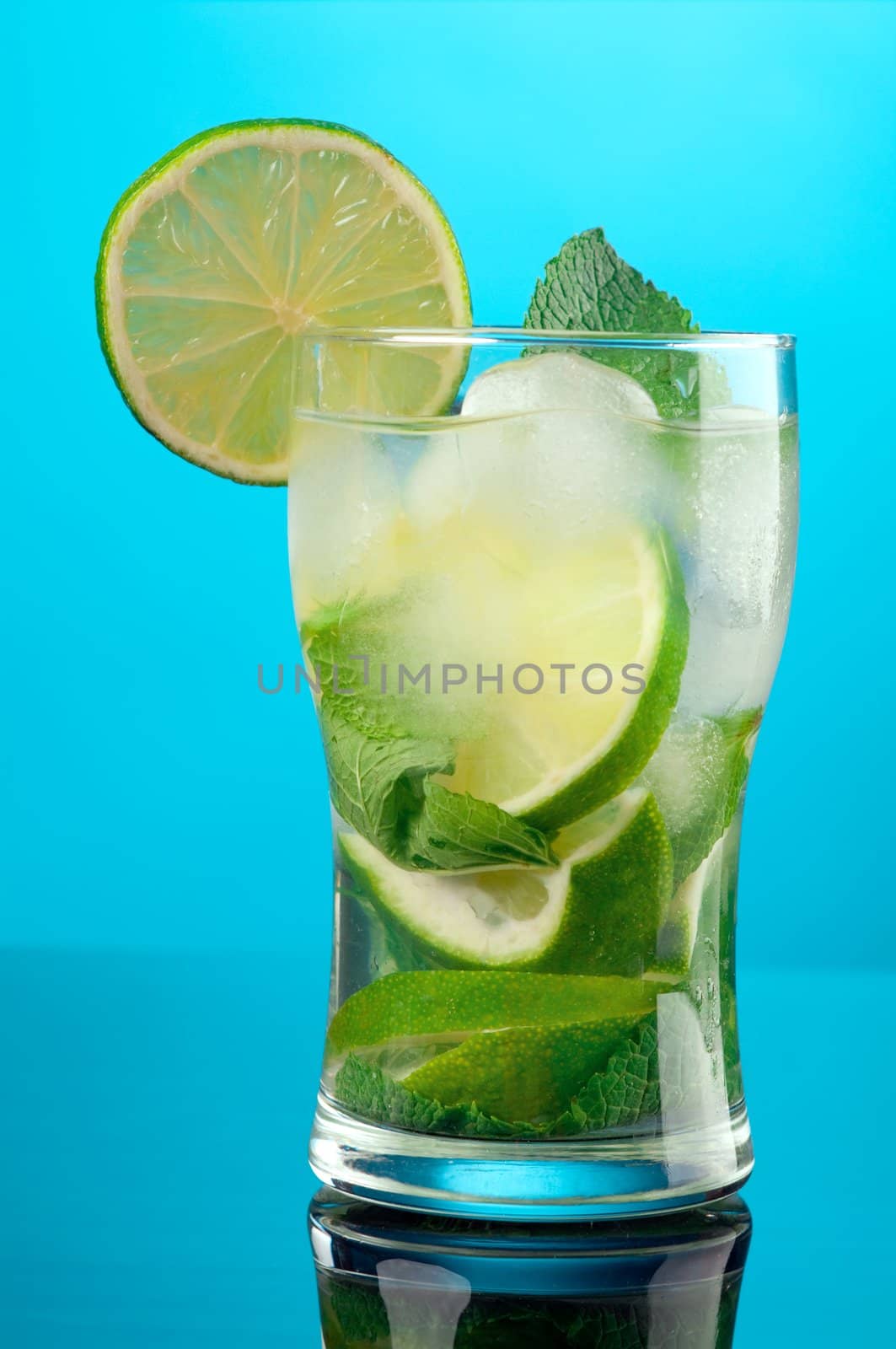 Mojito cocktail.on blue background.