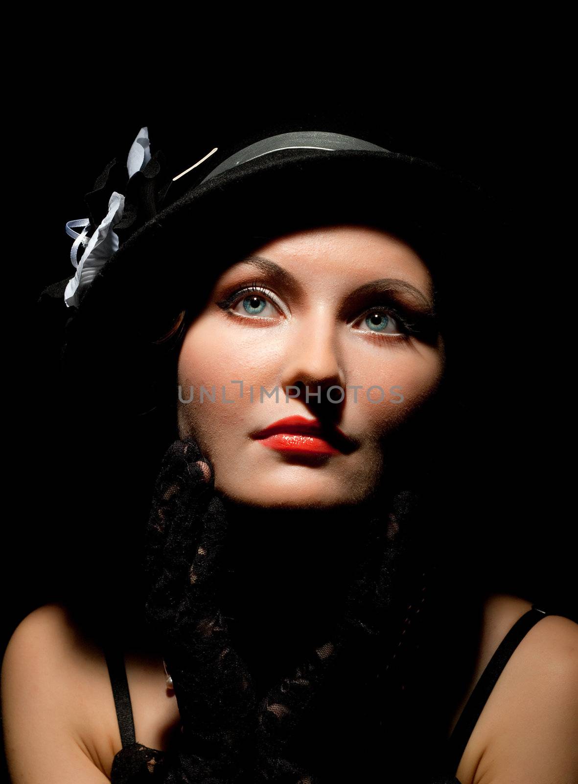 Woman retro revival portrait.girl in hat