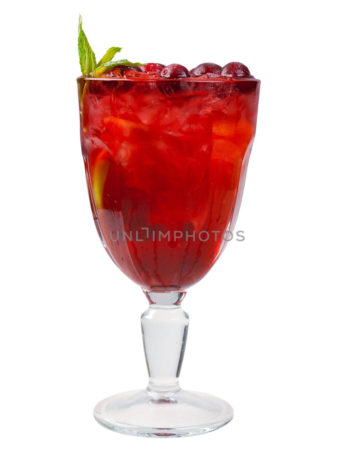 cranberry cocktail  closeup isolated on white background.