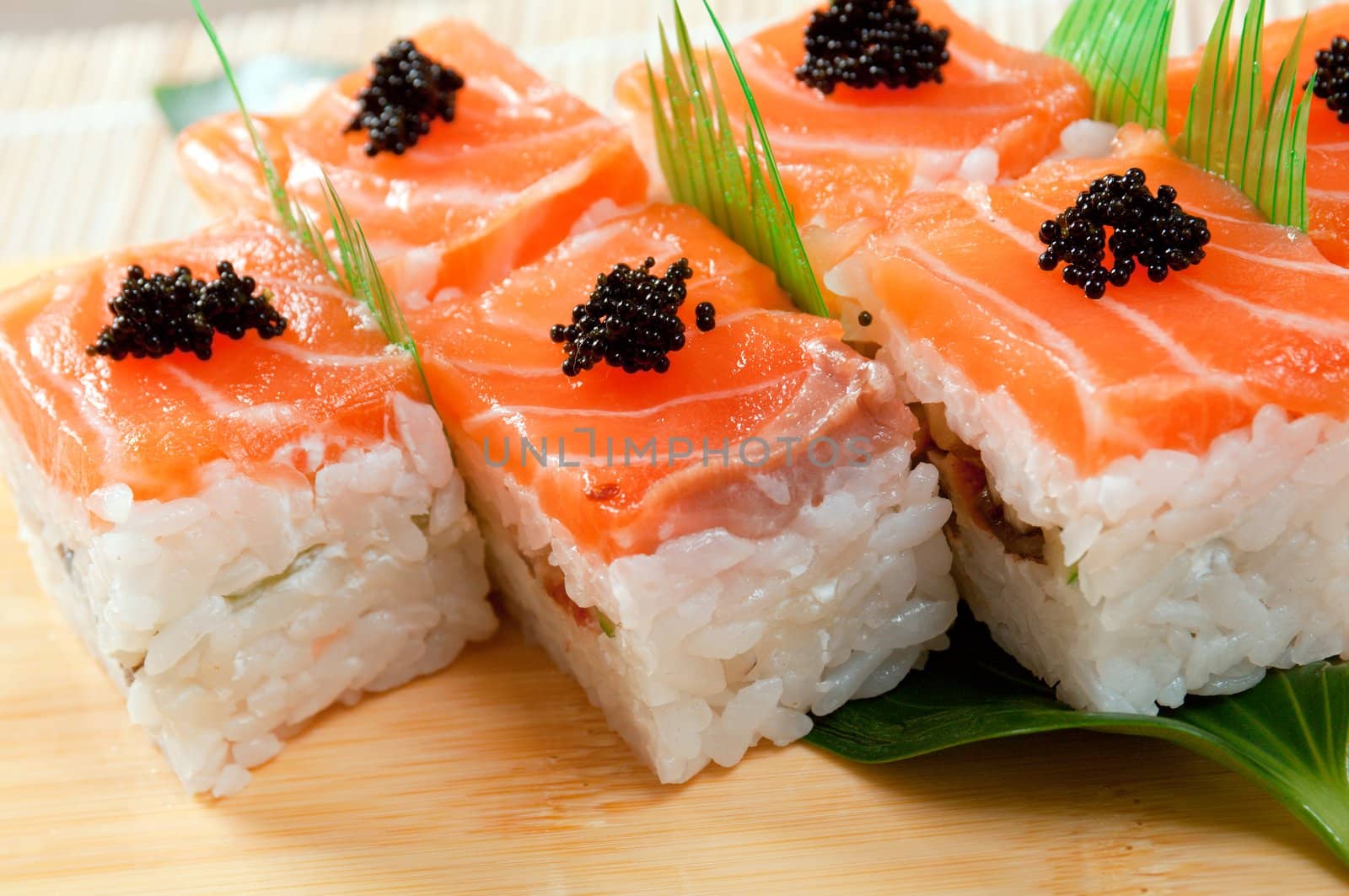 Japanese sushi  traditional japanese food.Roll made of salmon