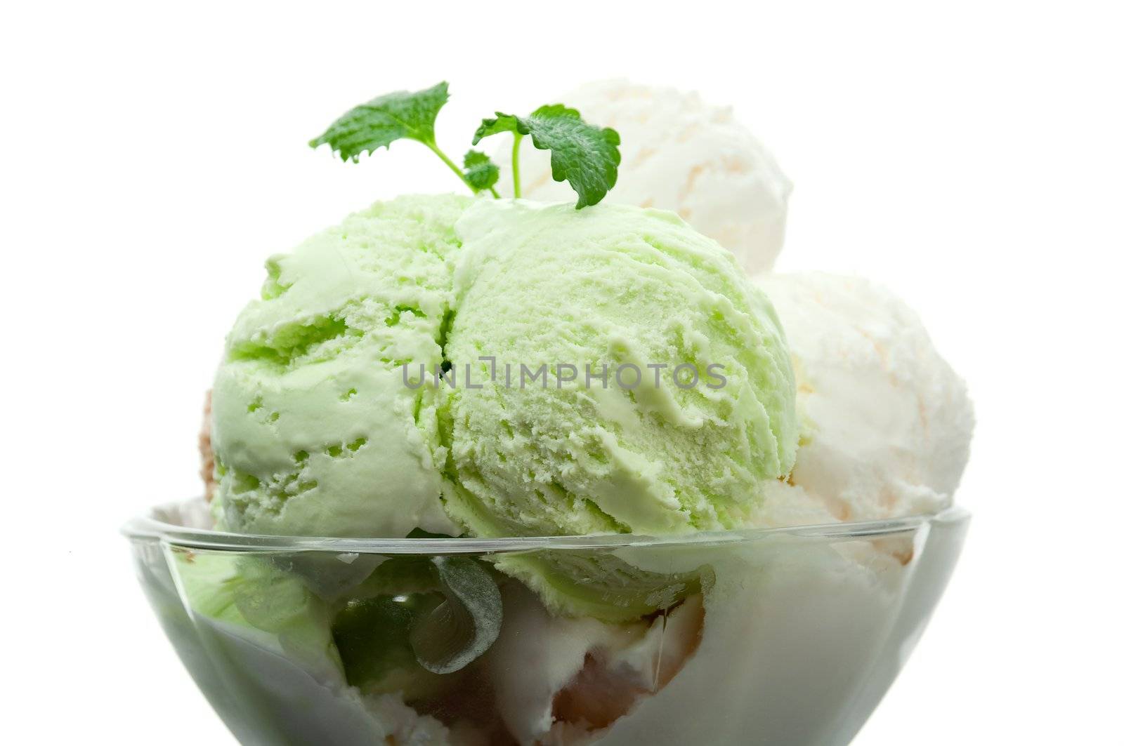 ice cream in a glass vase. closeup Shallow depth-of-field.