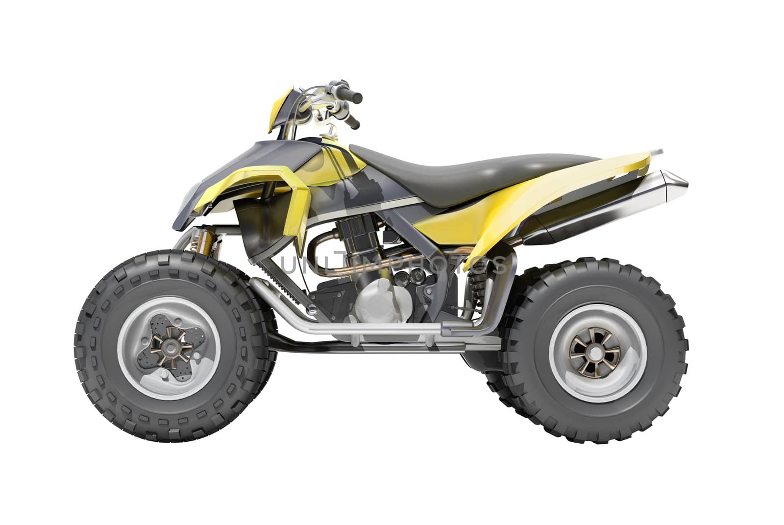 Yellow All Terrain Vehicle isolated on white background