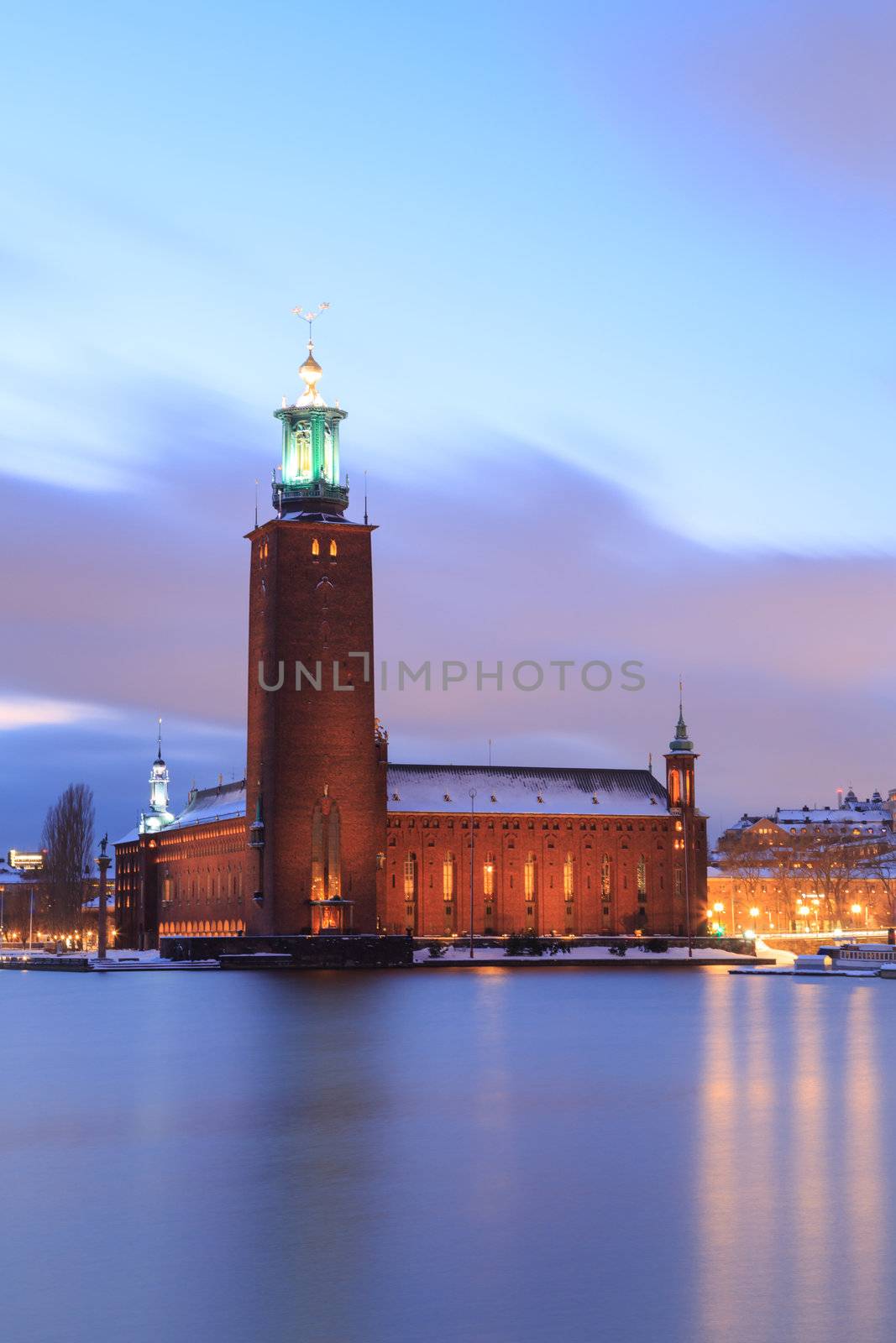 Architecture Stockholm City Hall at dusk twilight Sweden 