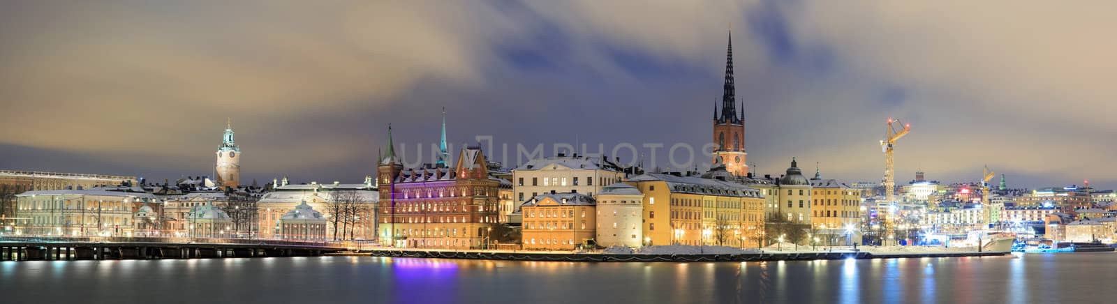 Panorama Cityscape of Gamla Stan Old Town Stockholm city at Night Sweden