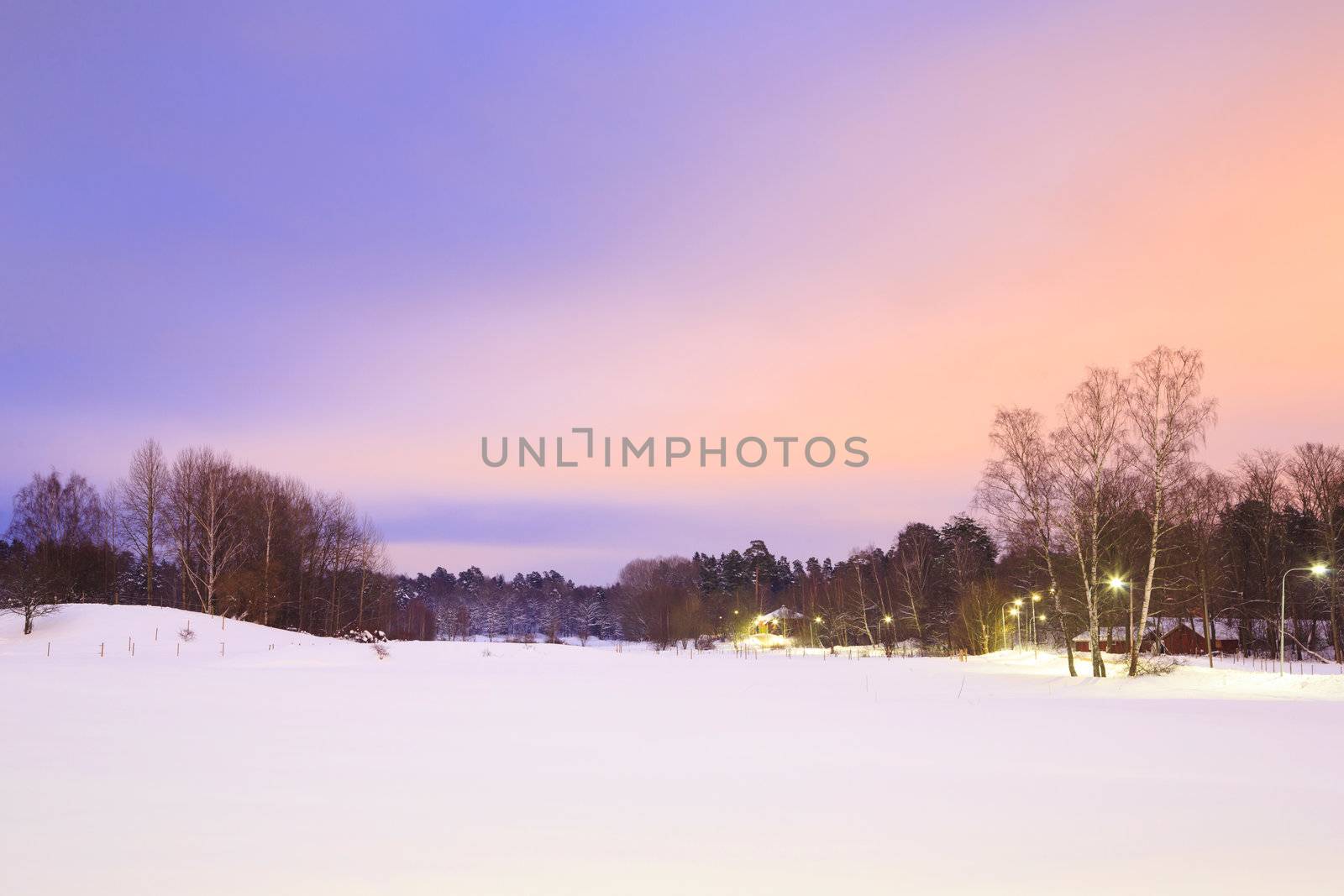 Winter landscape in Stockholm Sweden at dusk