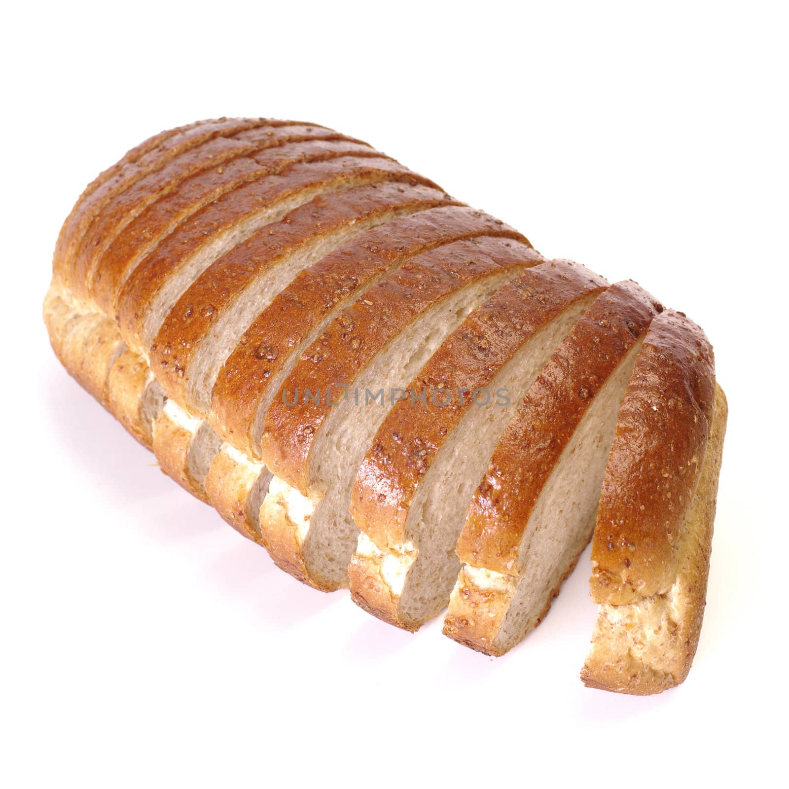 Whole wheat bread on white background