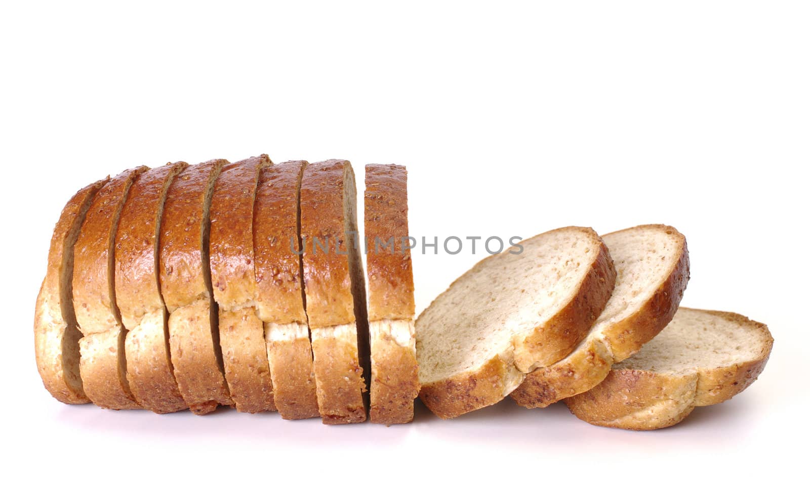 Whole wheat bread on white background