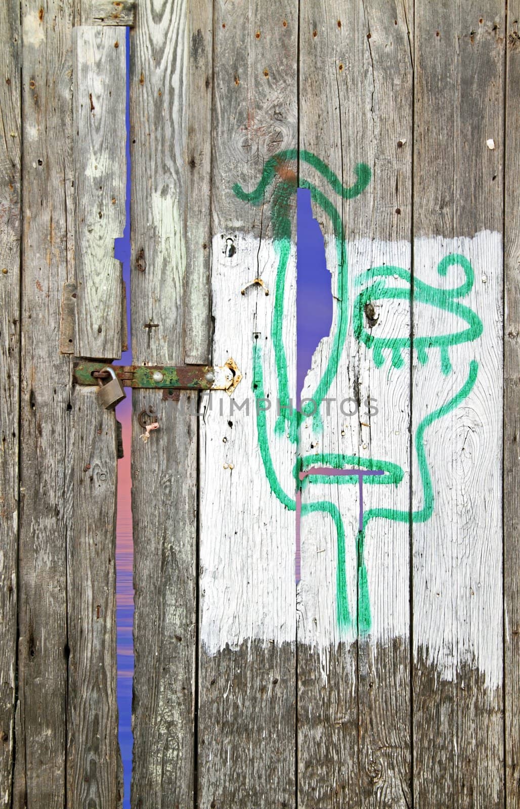 Sad face painted on an old wooden door by devy