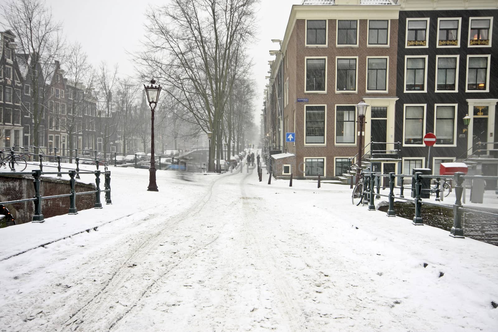 Snowy Amsterdam in the Netherlands