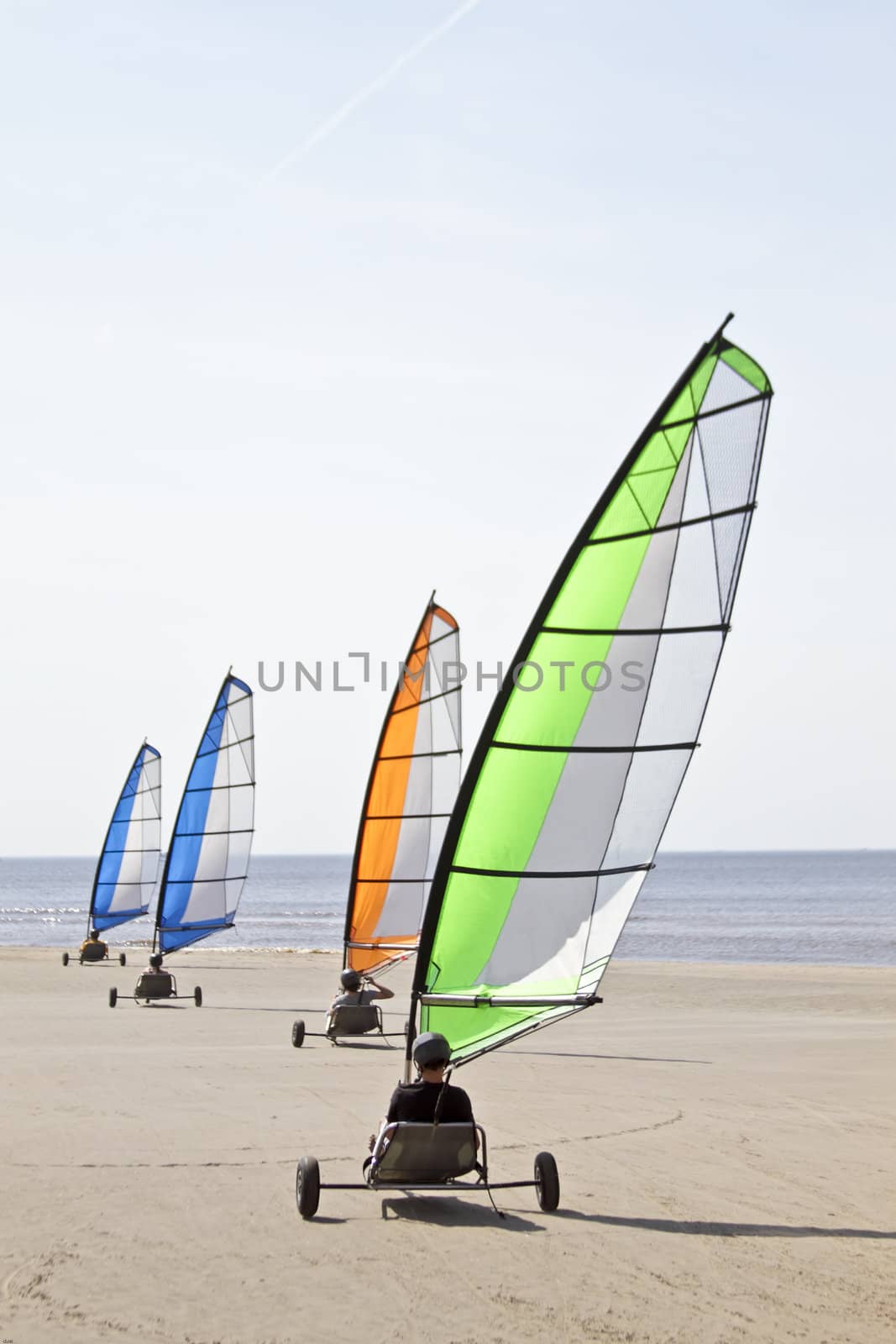 Sail carting at the north sea coast in the Netherlands