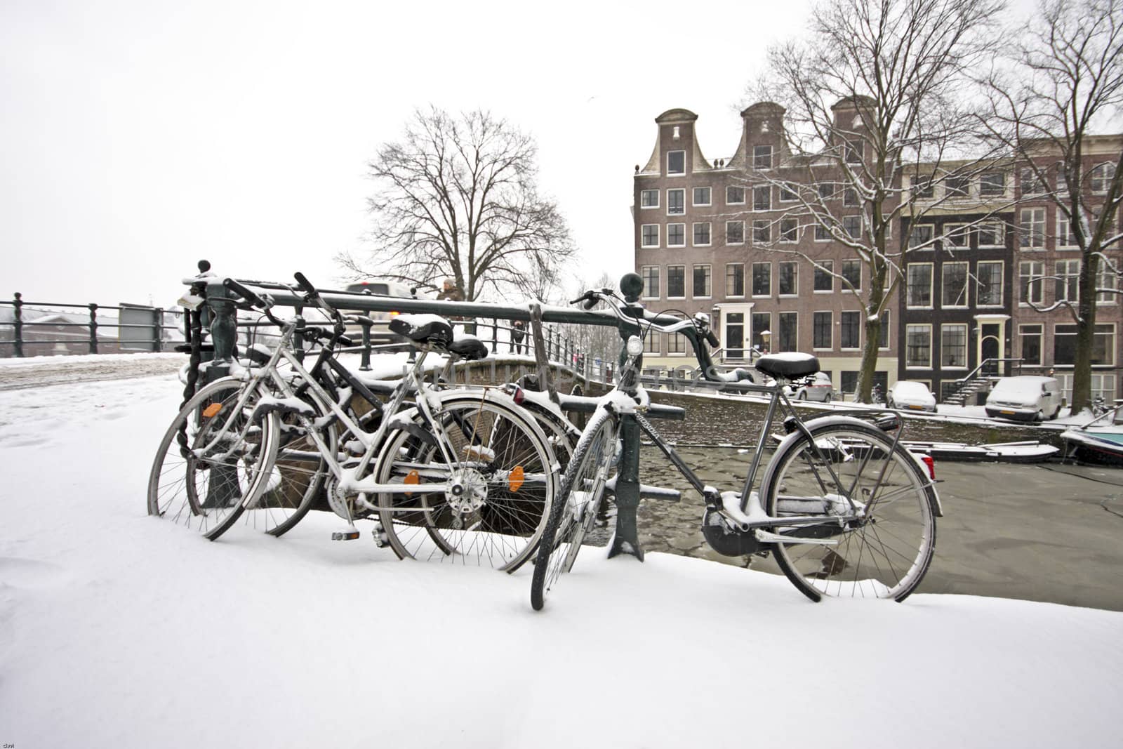 Snowy Amsterdam in wintertime in the Netherlands