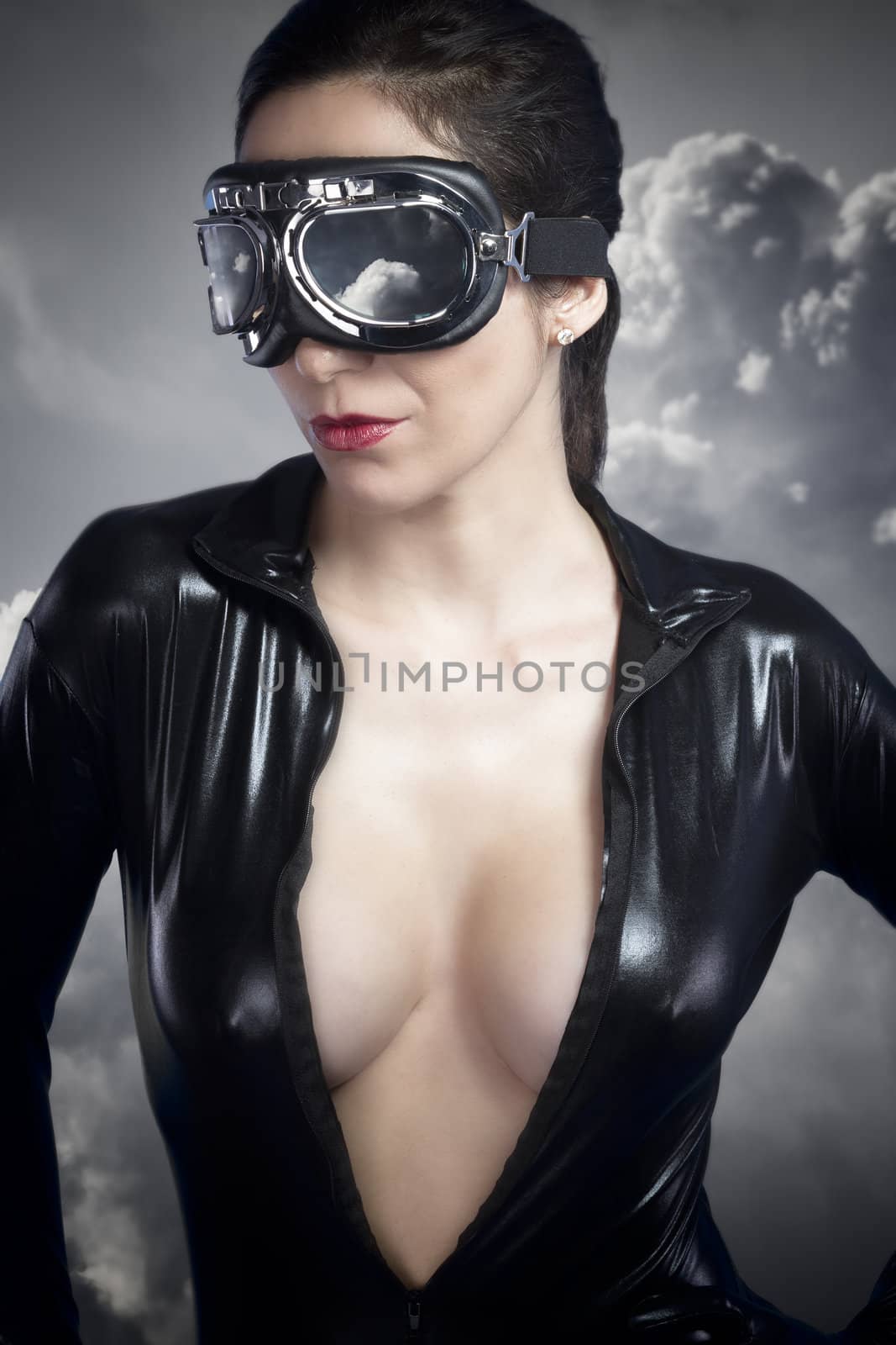 Aviator girl with black leather jacket