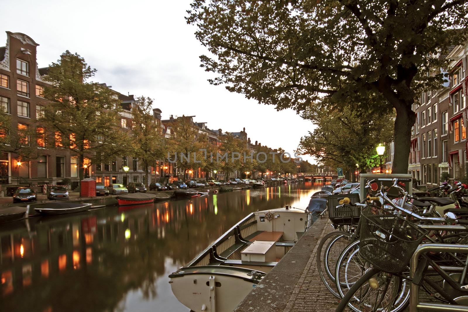 Streetview in Amsterdam the Netherlands at twilight