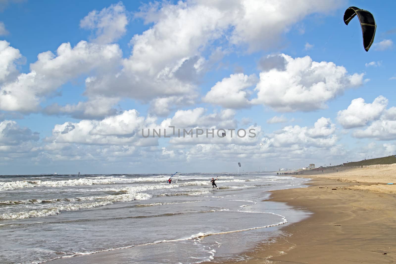 Kite surfing at Zandvoort aan Zee in the Netherlands