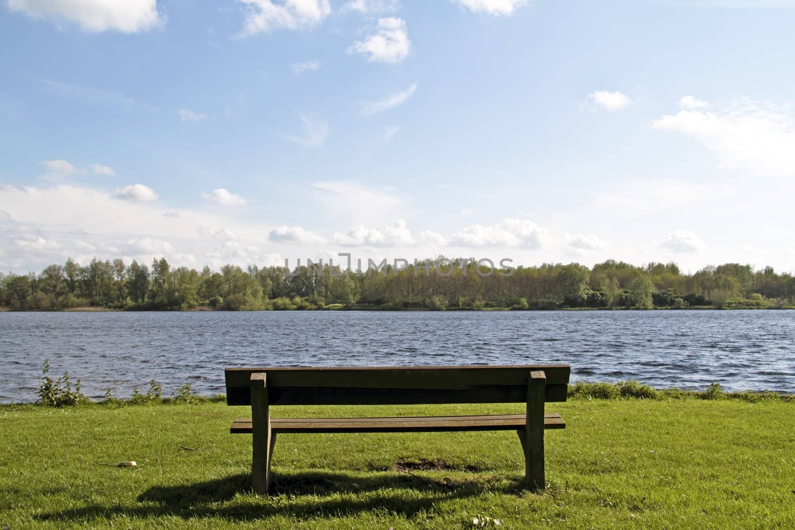 Bench at the water front from a lake