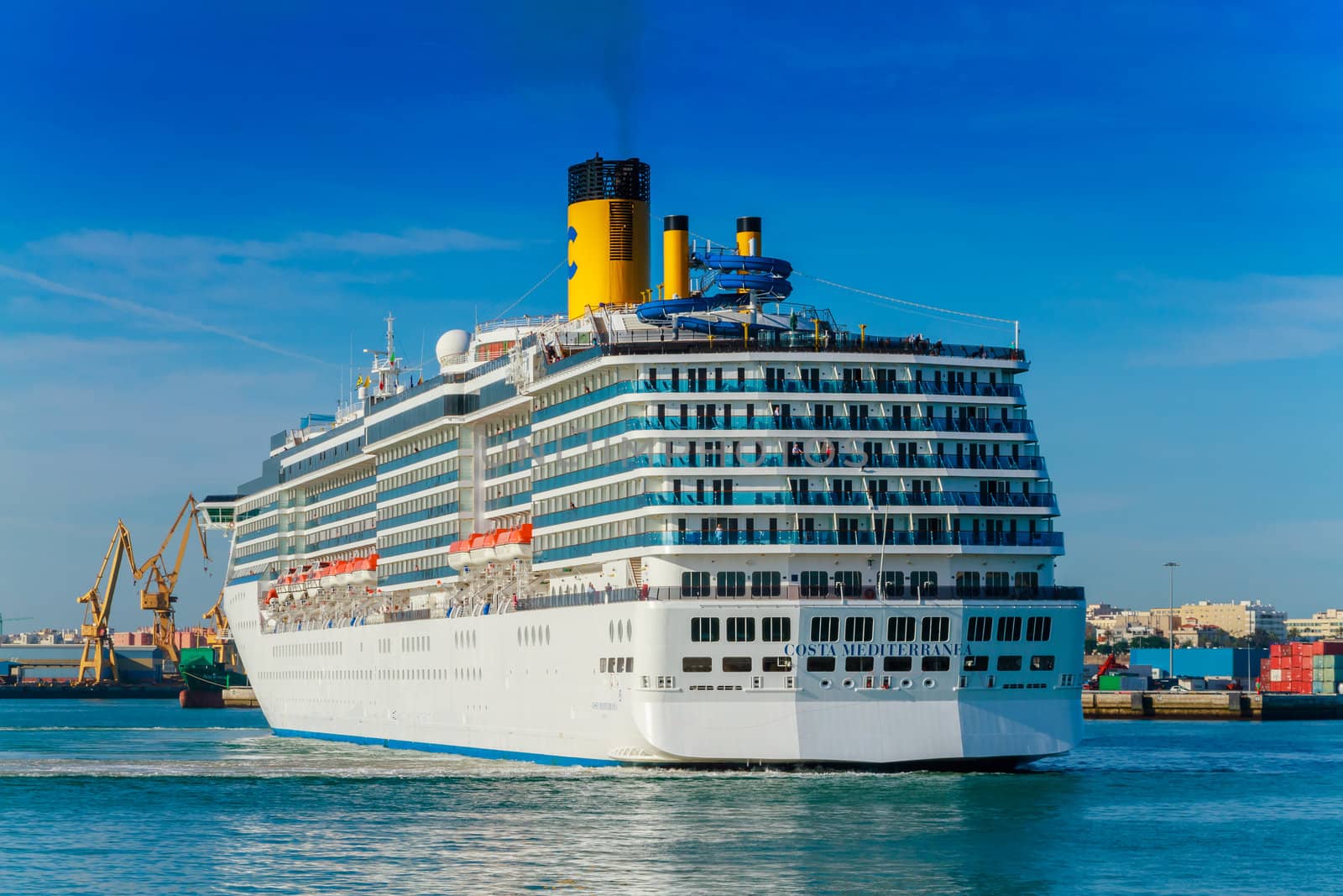 CADIZ, SPAIN - JUN 04: Grand-class cruise ship  Costa Mediterranea at the harbor of Cadiz on Jun 04, 2012 in Cadiz, Spain