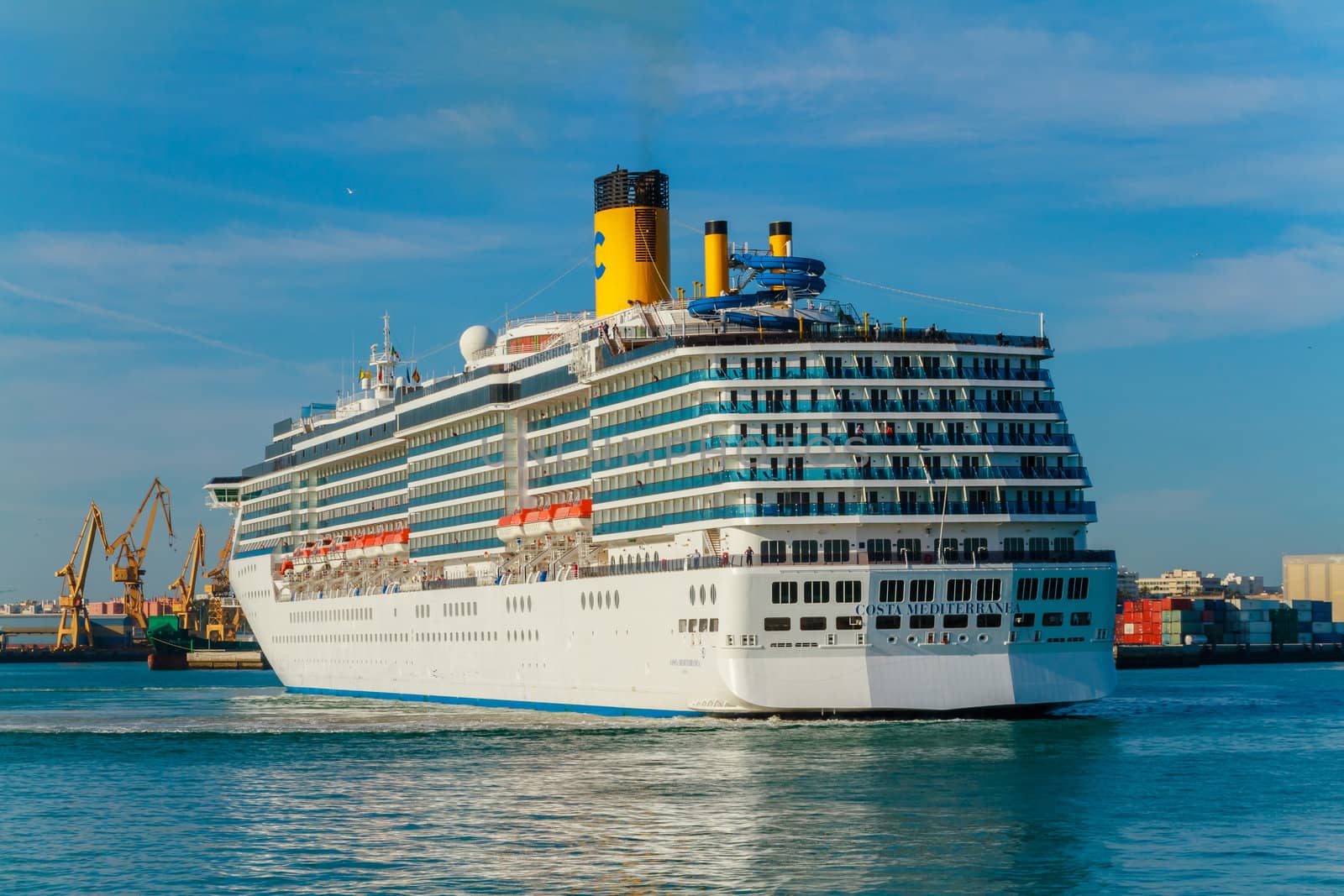 CADIZ, SPAIN - JUN 04: Grand-class cruise ship  Costa Mediterranea at the harbor of Cadiz on Jun 04, 2012 in Cadiz, Spain