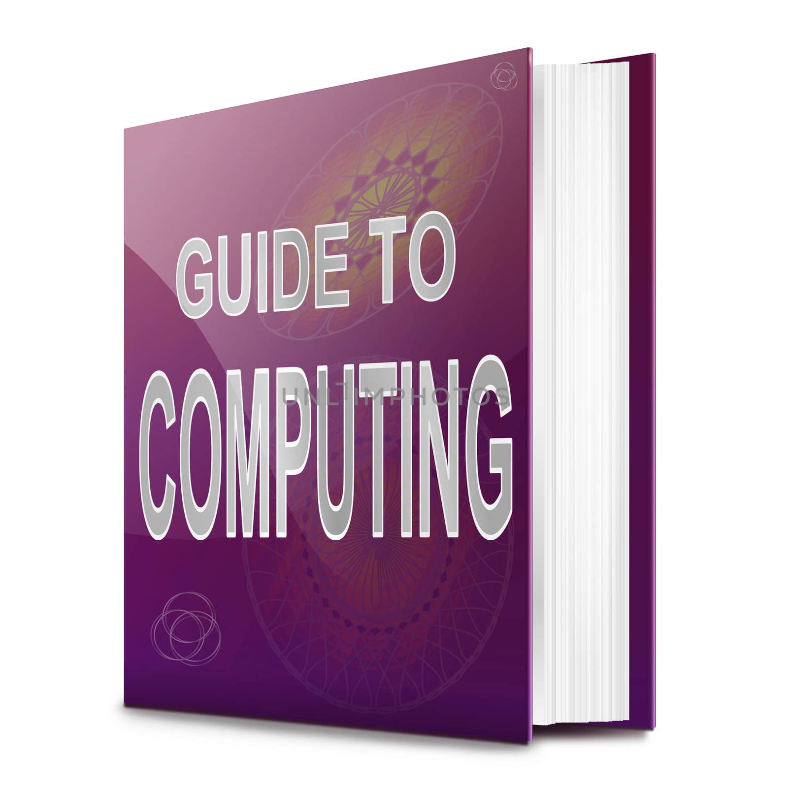 Illustration depicting a book with a computing concept title. White background.