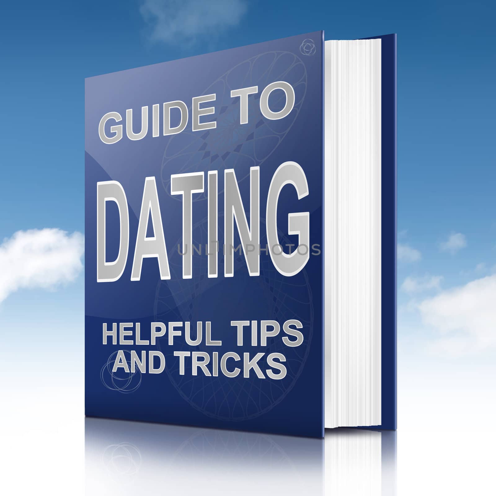 Illustration depicting a book with a dating concept title. White background.