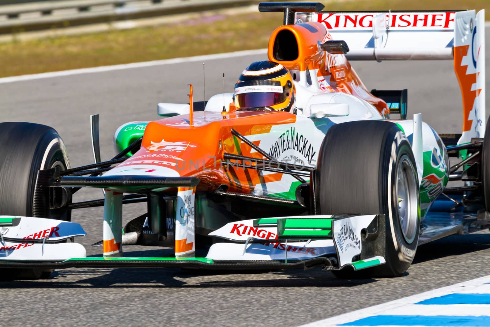 JEREZ DE LA FRONTERA, SPAIN - FEB 10: Nico Hülkenberg of Force India F1 races on training session on February 10 , 2012, in Jerez de la Frontera , Spain