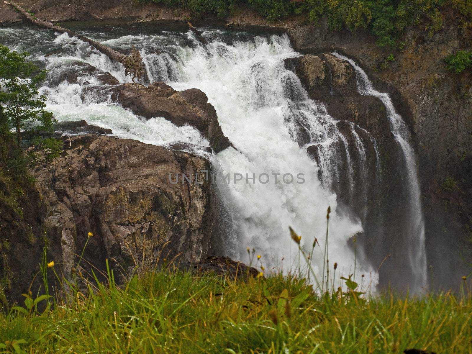 Beautiful Mountain Waterfall in Snoqulamie Washington USA