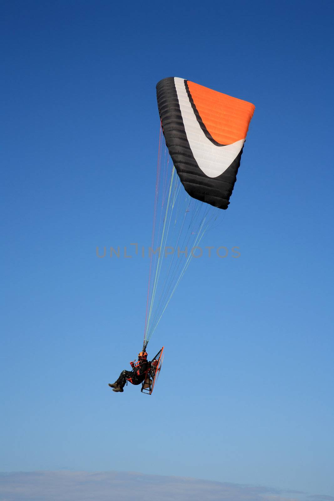 paramotor glider flyes in the air