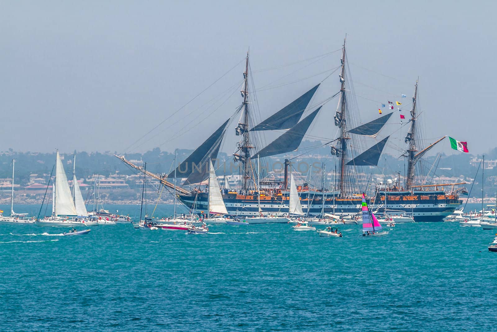 CADIZ, SPAIN - JUL 29: Italian Navy Ship, Amerigo Vespucci setting sail on the Tall ship races 2012 on July 29 , 2012, in Cadiz , Spain