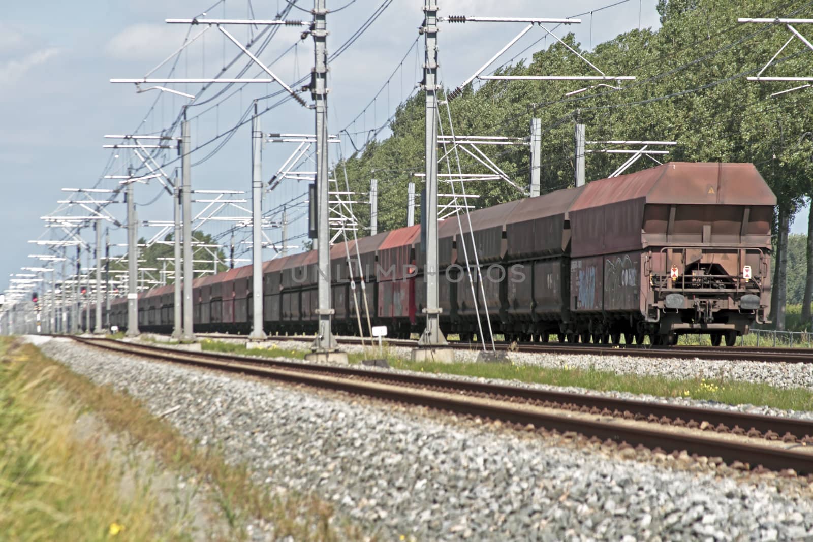 Freight train in the countryside from the Netherlands