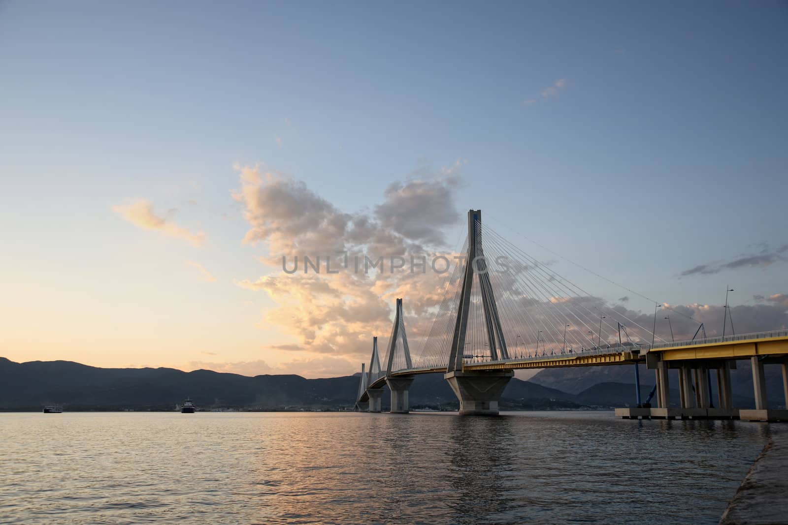 bridge crossing Corinth Gulf strait, Greece