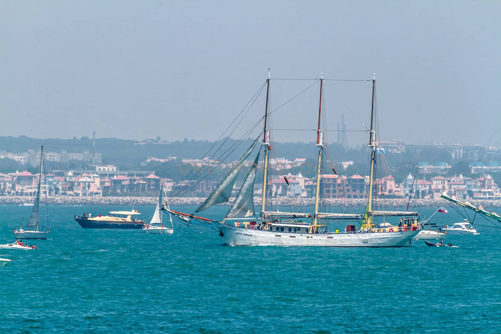 CADIZ, SPAIN - JUL 29: Polish Ship, Kapitan Borchardt setting sail on the Tall ship races 2012 on July 29 , 2012, in Cadiz , Spain
